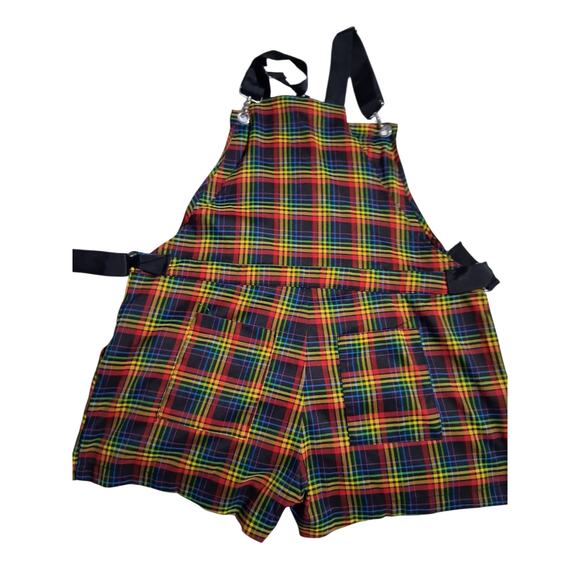 Hot Topic Rainbow Plaid Utility Shortalls‎ Romper Women's size XL Grunge Gothy - Picture 5 of 10